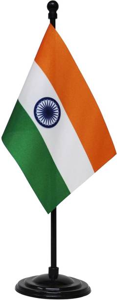 The Flag Shop Indian Miniature Table Flag with A Round Dome Base Black Rectangle Table Miniature Flag