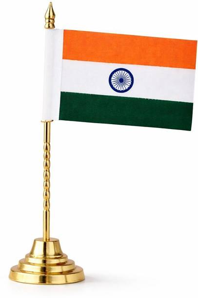 BIJASAN CRAFT Indian National Table Desk Flag with Stand 13.5 inch Rectangle Table Miniature Flag