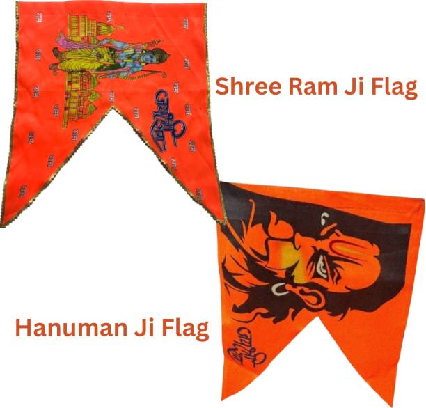 Giftik Jai Shree Ram Flag Jai Hanuman Ram ( Combo ) Bhagwa Jhanda Ayodhya Ram Mandir Swallowtail Outdoor Flag Flag