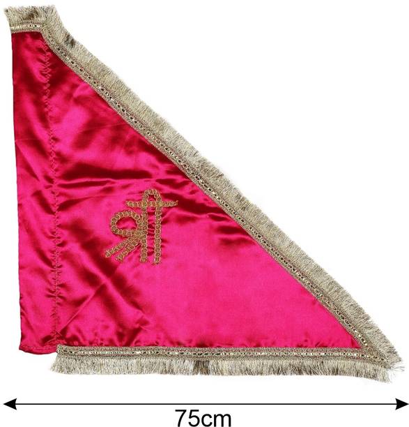 TORPPEZA Shree Pink Satan Silk Flag With Gota Kiran Golden Border 75cm Rectangle Outdoor Flag