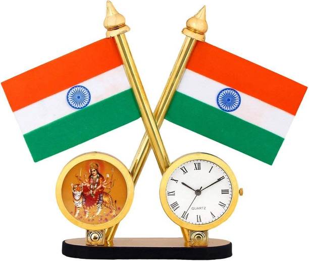 He and She SHOPPINGS Indian Flag with watch and god durga Symbol - National Flag of India Rectangle Car Dashboard Flag