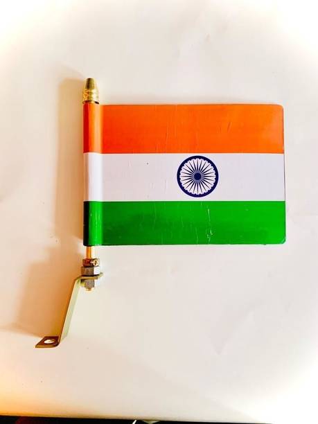 Krishna Art Indian Flag Tricolor Ashok Chakra Printed with Rod Rectangle Car bonnet Rectangle Car Window Flag