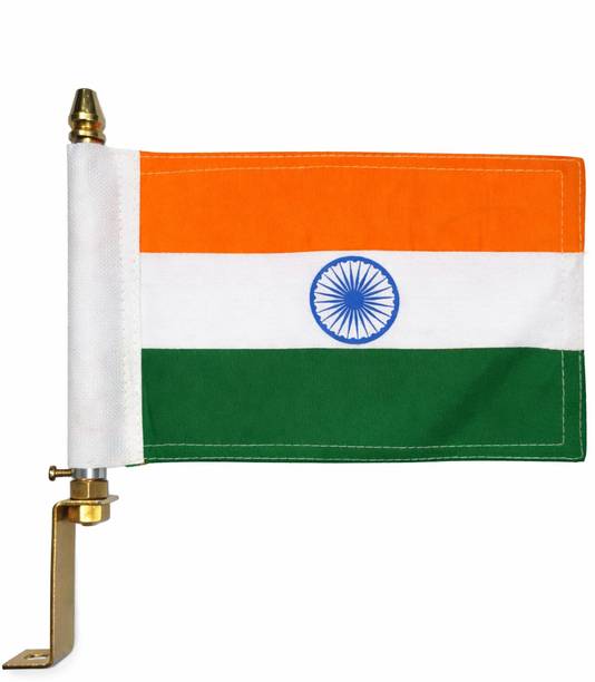 Indian (National) Embroidered Flag With Golden Metal Rod Premium Cotton Flag Outdoor Flag 17.8 cm x 12.7 cm by steel steeds