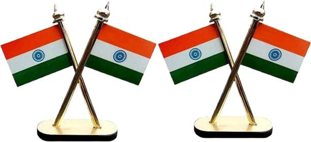 DeskDock Indian Flags For Car Dashboard , For Office Table& Study Table (Pack of 2) Rectangle Car Dashboard Flag