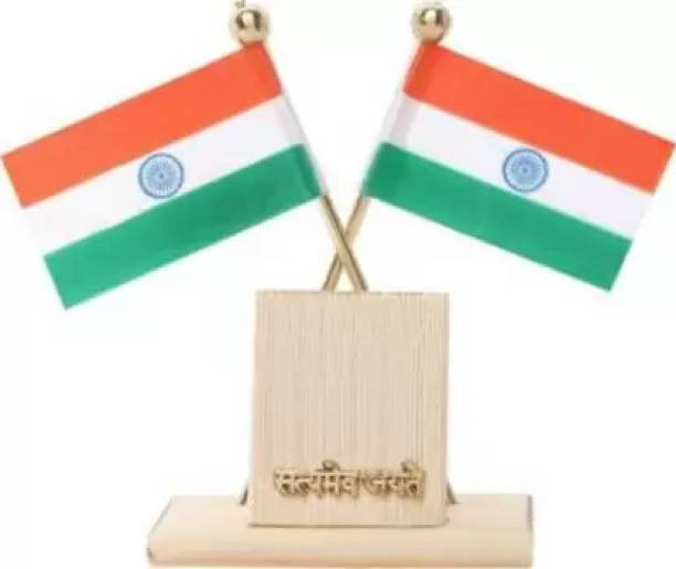 Kromtec Double-Sided Indian Flag with Satyamev Jayate for Office Table, Study Table Double Sided Wind Car Dashboard Flag Flag