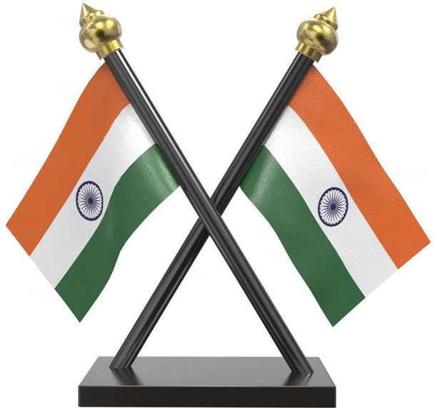 The Flag Company Indian Flag Cross Car Dashboard - Black Acrylic Fiber Pole Rectangle Car Dashboard Flag