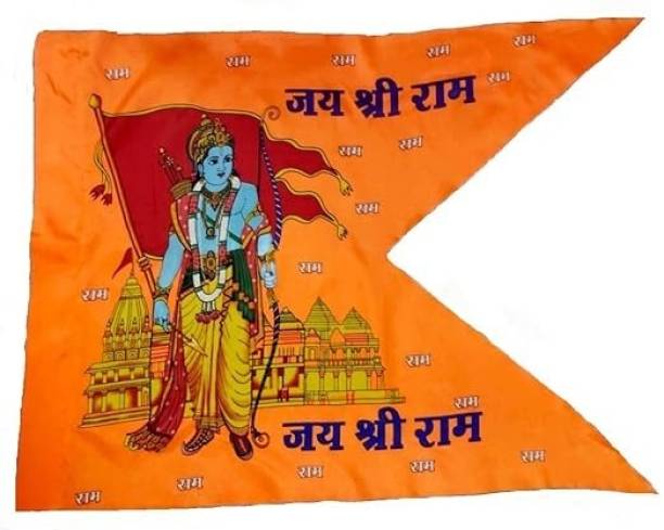 JAICRAFTPUR Flying Bhagwa Jai Shree Ram Printed Flag Pataka Dhwaj Dhwaja Jhanda Windsock Outdoor Flag Flag