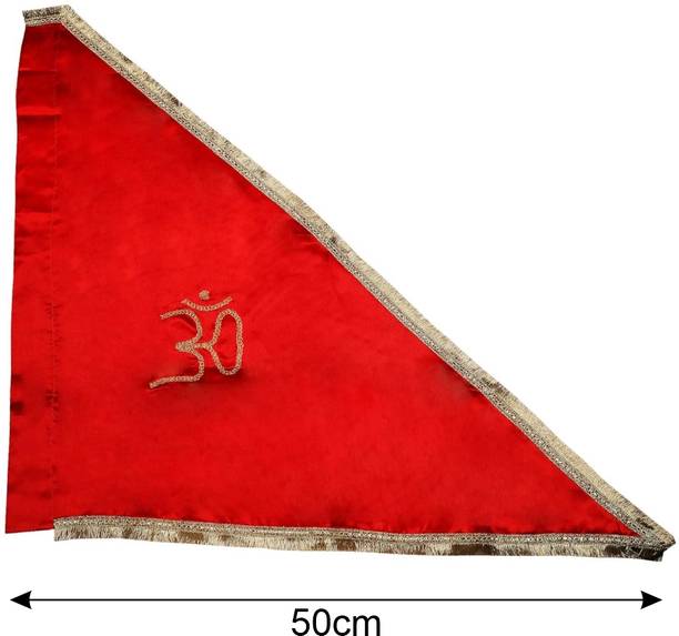 TORPPEZA Om Red Satan Silk Flag With Gota Kiran Golden Border 50cm Rectangle Outdoor Flag