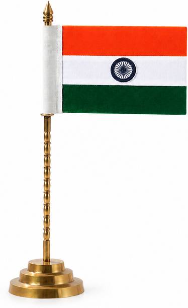 BIJASAN CRAFT Brass National Flag Stand (13.5 Inch) Rectangle Table Miniature Flag