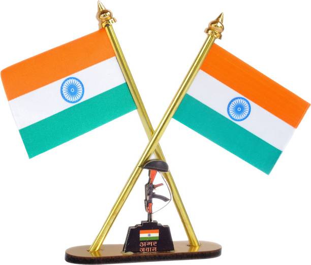 He and She SHOPPING Indian Flag with Amar jawan For Car Dashboards Double Sided Wind Car Dashboard Flag