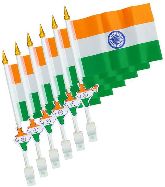 freedomall Pack of 6 Indian Flags for Car, Bike, Home & School Use Rectangle Hand Flag