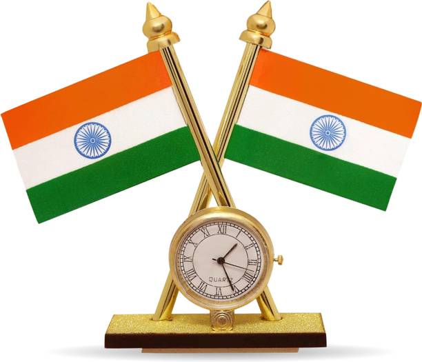 Carsaaz Indian Dashboard Flag with Clock Double Sided Wind Car Dashboard Flag