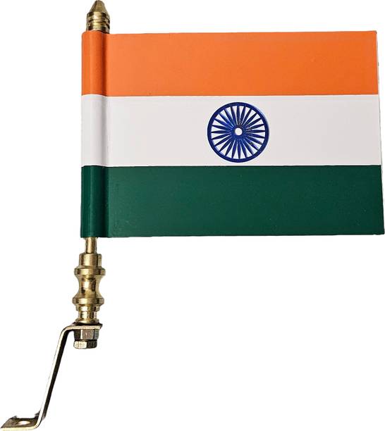 Indian Flag Tricolor Ashok Chakra Printed with Rod Rectangle Car bonnet Car Window Flag 12.7 cm x 20.3 cm by Krishna Art