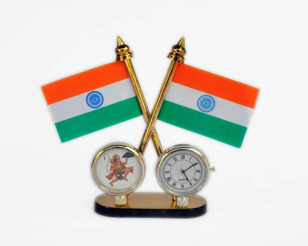 He and She SHOPPINGS Indian Flag With Watch And Hnauman ji God Idols For Car Dashboard Rectangle Car Dashboard Flag