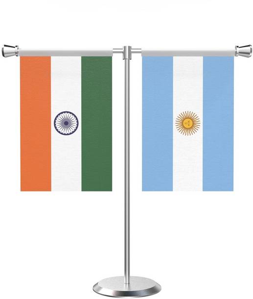 The Flag Company India and Argentina T shaped Table Flag with Stainless Steel Base Rectangle Table Miniature Flag
