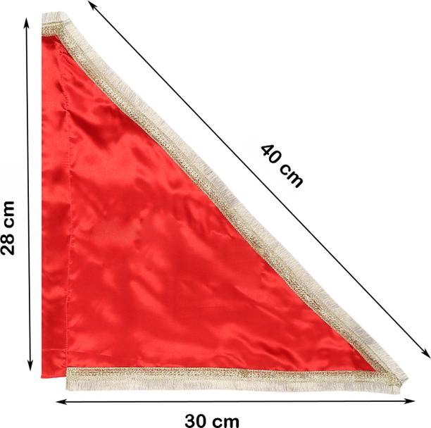 TORPPEZA Plain Red Satan Silk Flag With Gota Kiran Golden Border 30cm Triangle Outdoor Flag