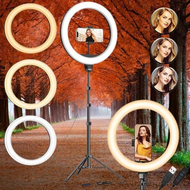 Hokti LED Ring Light 10" Tripod Stand Flexible Phone Holder Dimmable Selfie Ring Light Flash