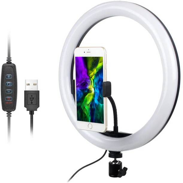 BROLAVIYA 10 Inch Selfie Ring Light with Tripod Stand, Dimmable Desk LED Ring Light Flash