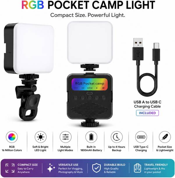 ennix RGB Rechargeable LED Video Light | 360° Full Color | USB-C Charging | Dimmable Flash