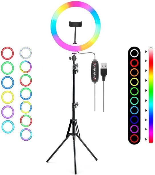 TAXTURE RGB LED Dimmable Ring Light Multiple Lighting Modes,Adjustable Tripod Stand J180 Flash