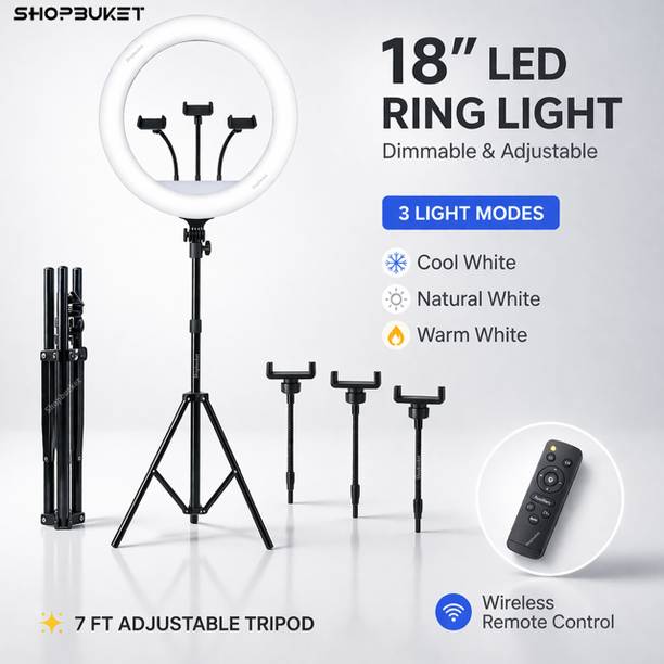 shopbucket 18 Inch Ring Light with 7 Ft Metal Stand for Influencer Setup Ring Flash
