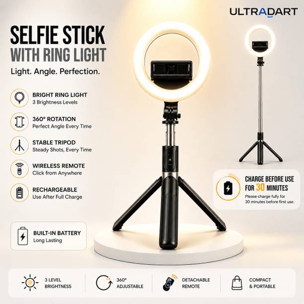 ULTRADART 3 in 1 Mobile Tripod with Ring Light, Selfie Stick & Remote Ring Flash