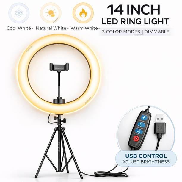 shopbucket 14 Inch Ring Light with 7 Ft Metal Stand 3 Mode for Professional Use Ring Flash