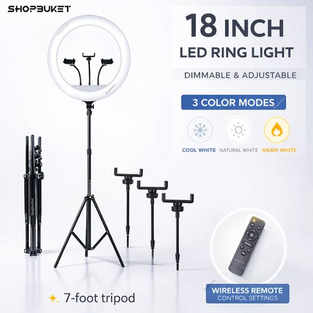 shopbucket 18 Inch LED Ring Light with 7 Ft Tripod Stand Remote Control Ring Flash