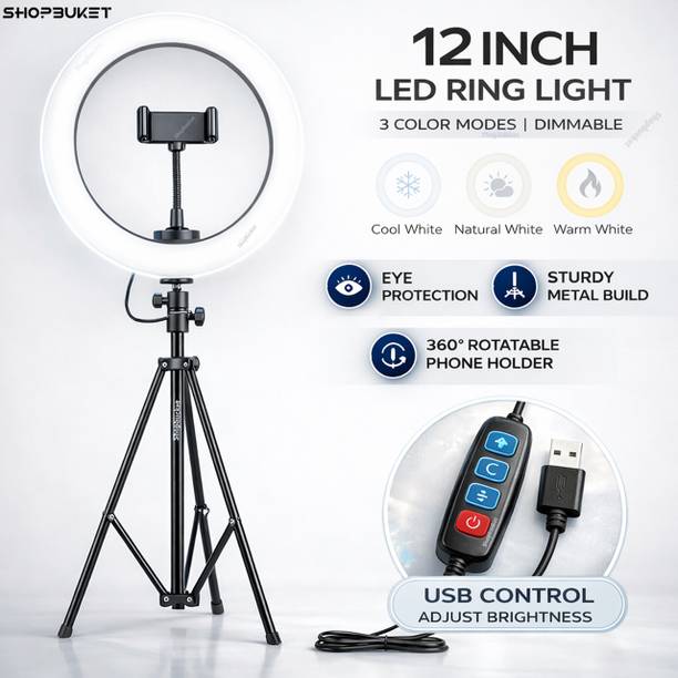 shopbucket 12 Inch Ring Light 7 Ft Stand 3 Mode for Indoor Video Lighting Ring Flash