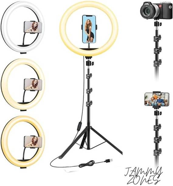 JAMMY ZONES 10"LED Ring Light with 7Ft Adjustable Tripod 3 Modes, Dimmable Brightness Z390 Ring Flash