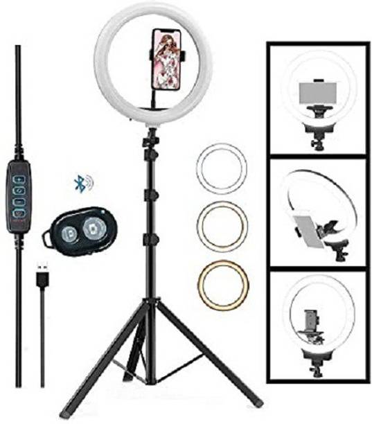 PKST 10"Selfie LED Ring Light,Phn Holder,Remote Control with 7 Ft Long Stand 360' Kit Ring Flash