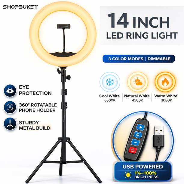 shopbucket 14 Inch Ring Light 7 Ft Stand 3 Mode for Mobile Video Ring Flash