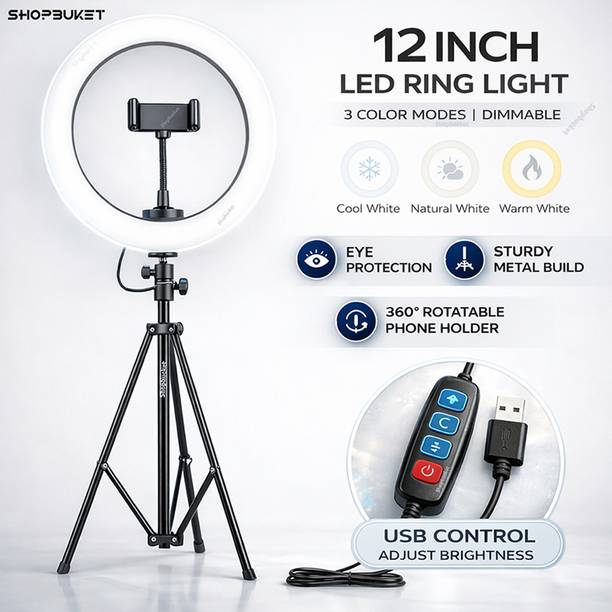 shopbucket 12 Inch LED Ring Light 7 Ft Tripod Stand 3 Mode for Beauty Makeup Ring Flash