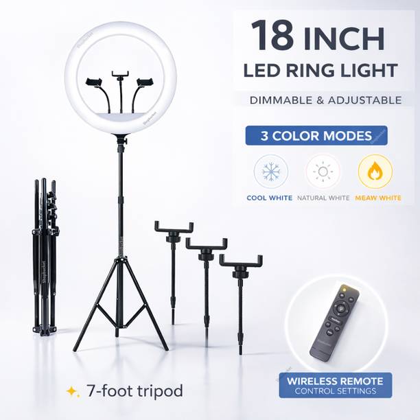 shopbucket 18 Inch LED Ring Light 7 Ft Metal Stand with Remote 3 Color Mode Ring Flash