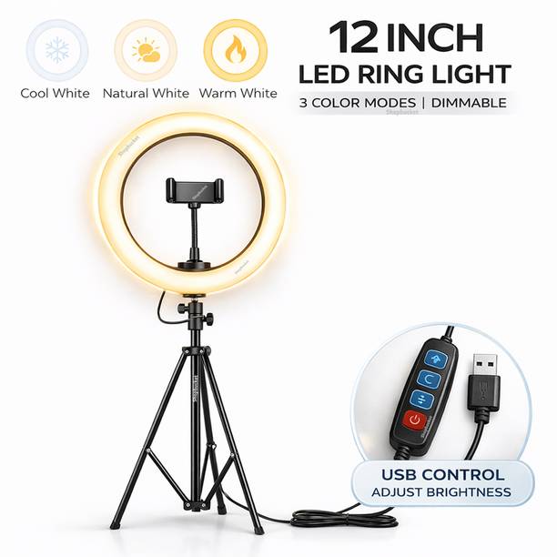 shopbucket 12 Inch LED Ring Light 7 Ft Tripod Stand 3 Mode for Makeup Artist Ring Flash