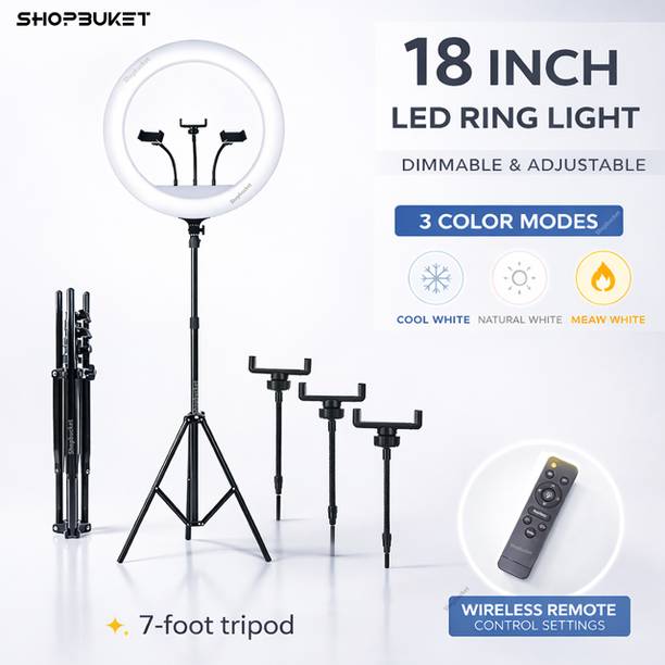 shopbucket 18 Inch Ring Light with 7 Ft Steel Stand for Photography Ring Flash