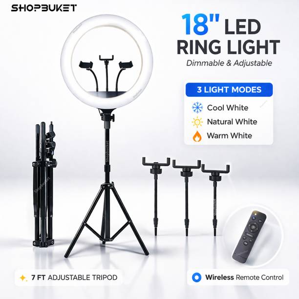 shopbucket 18 Inch LED Ring Light with 7 Ft Steel Stand for Content Creator Ring Flash