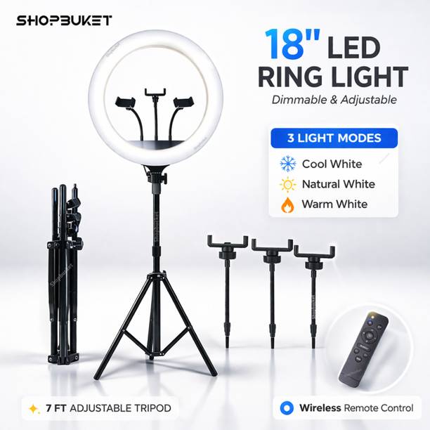 shopbucket 18 Inch LED Ring Light with 7 Ft Stand for Makeup and Video Ring Flash