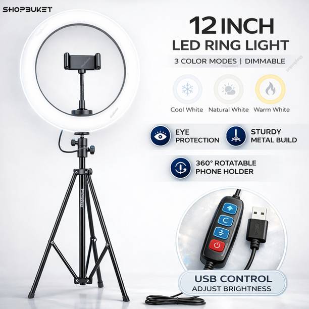shopbucket 12 Inch LED Ring Light with 7 Ft Tripod Stand 3 Mode for Streaming Ring Flash