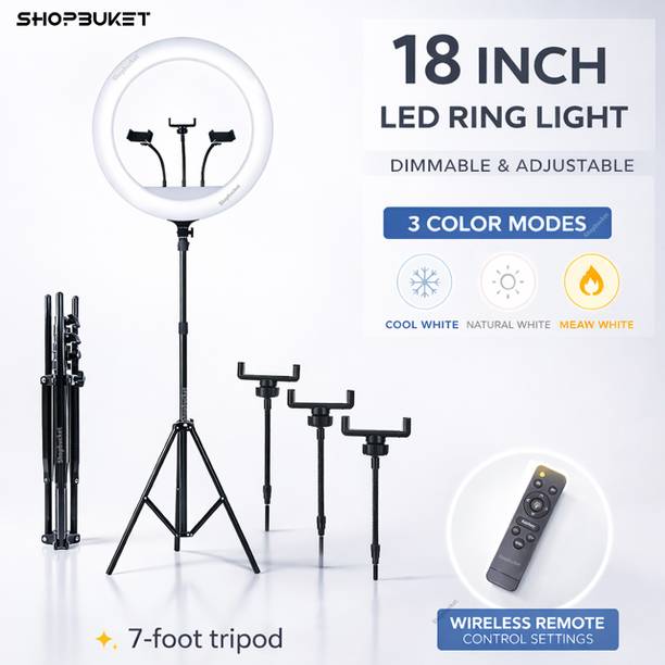 shopbucket 18 Inch Ring Light 7 Ft Metal Stand for Content Creation Ring Flash