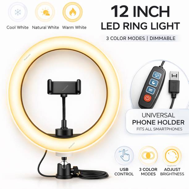 SB 12 Inch LED Ring Light & 3 Color Mode for YouTube Video, Mobile Makeup 3 Ring Flash