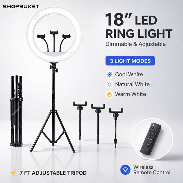 shopbucket 18 Inch LED Ring Light with 7 Ft Steel Tripod for Video Shooting Ring Flash