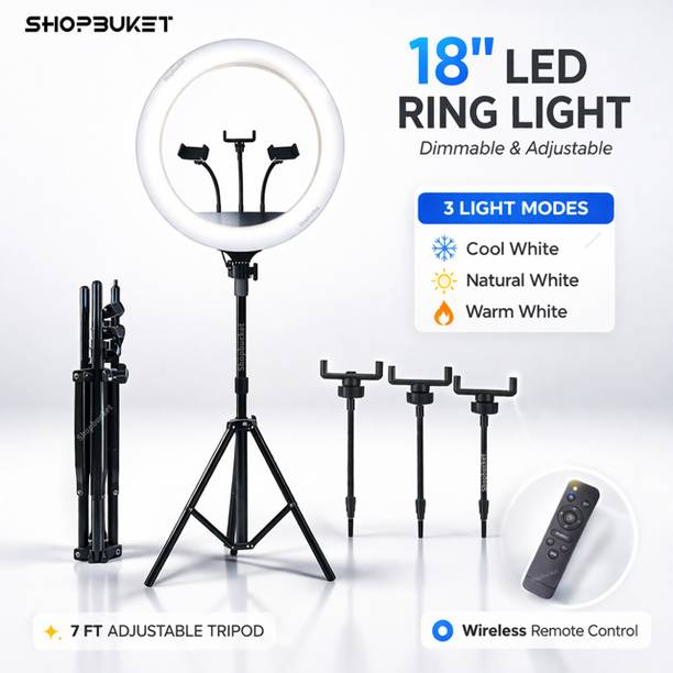 shopbucket 18 Inch LED Ring Light with 7 Ft Steel Stand for Live Streaming Ring Flash