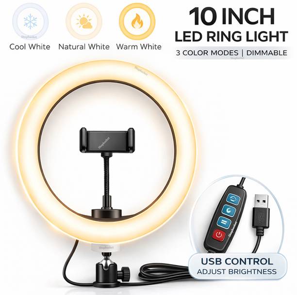 Tekzy 10 Inch LED Ring Light & 3 Color Mode for YouTube Video, Mobile Video Makeup 8 Ring Flash