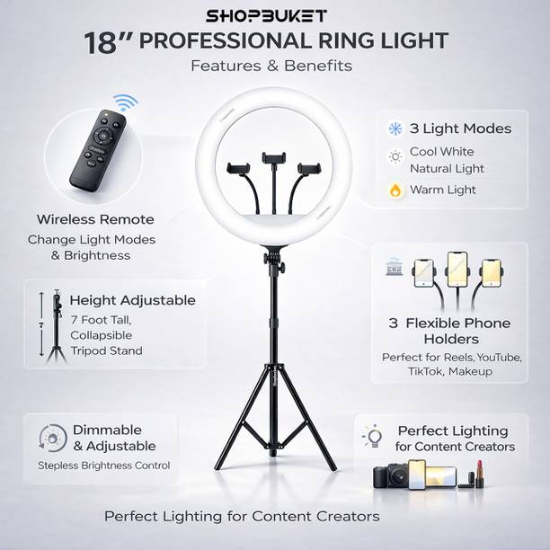 SB 18 Inch Ring Light Remote Control with 7 Ft Metal Stand for Photography Makeup Ring Flash