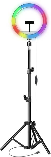 TAXTURE 10" Selfie LED Ring Light, Phn Holder, 7Ft Long Stand,360'5m long collar mic-kit Ring Flash