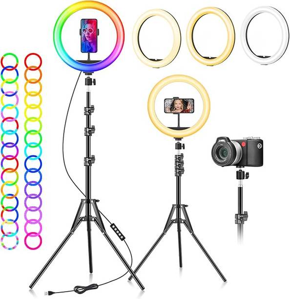 QUALX RGB 10 inch with 7 Feet Tripod Strong metal Black stand with ring light Ring Flash