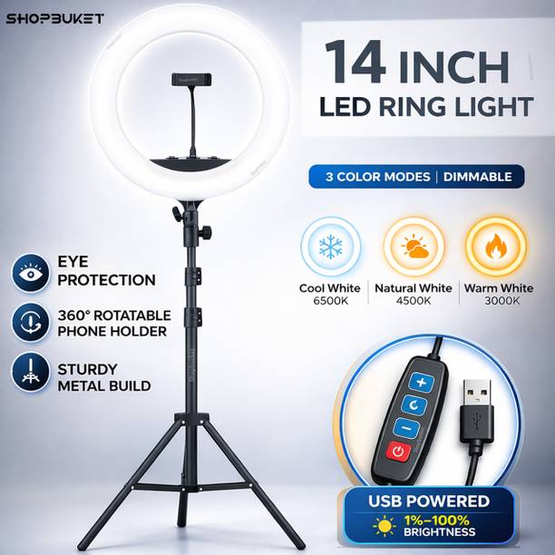 shopbucket 14 Inch Ring Light with 7 Ft Stand 3 Mode for Selfie Video Ring Flash