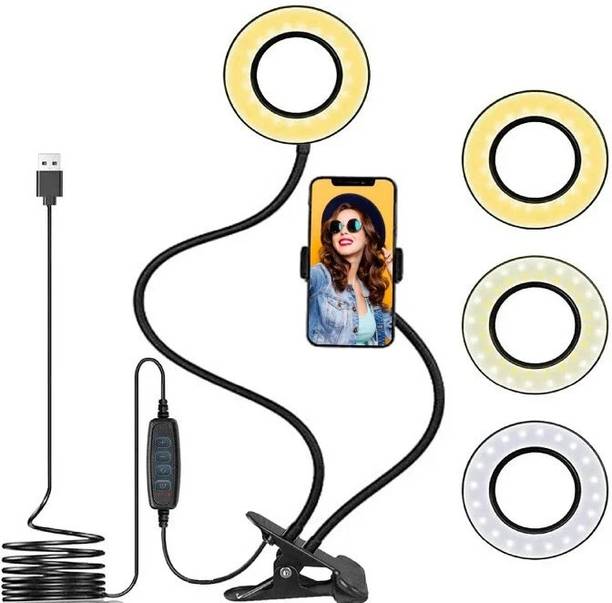 Aliens 3.5" LED Selfie Ring Light with Phone Holder | Flexible Arm Clamp for Streaming Ring Flash