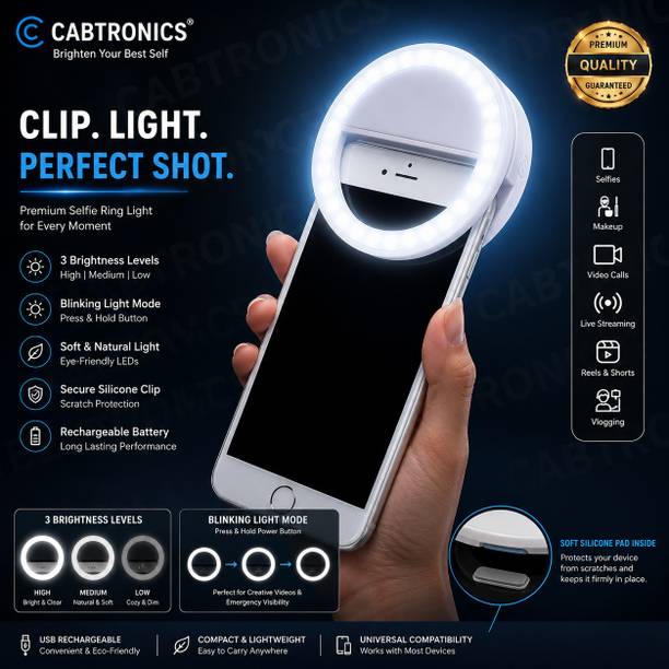 CABTRONICS Selfie Ring Light Clip, Rechargeable LED Fill Light for Mobile Ring Flash